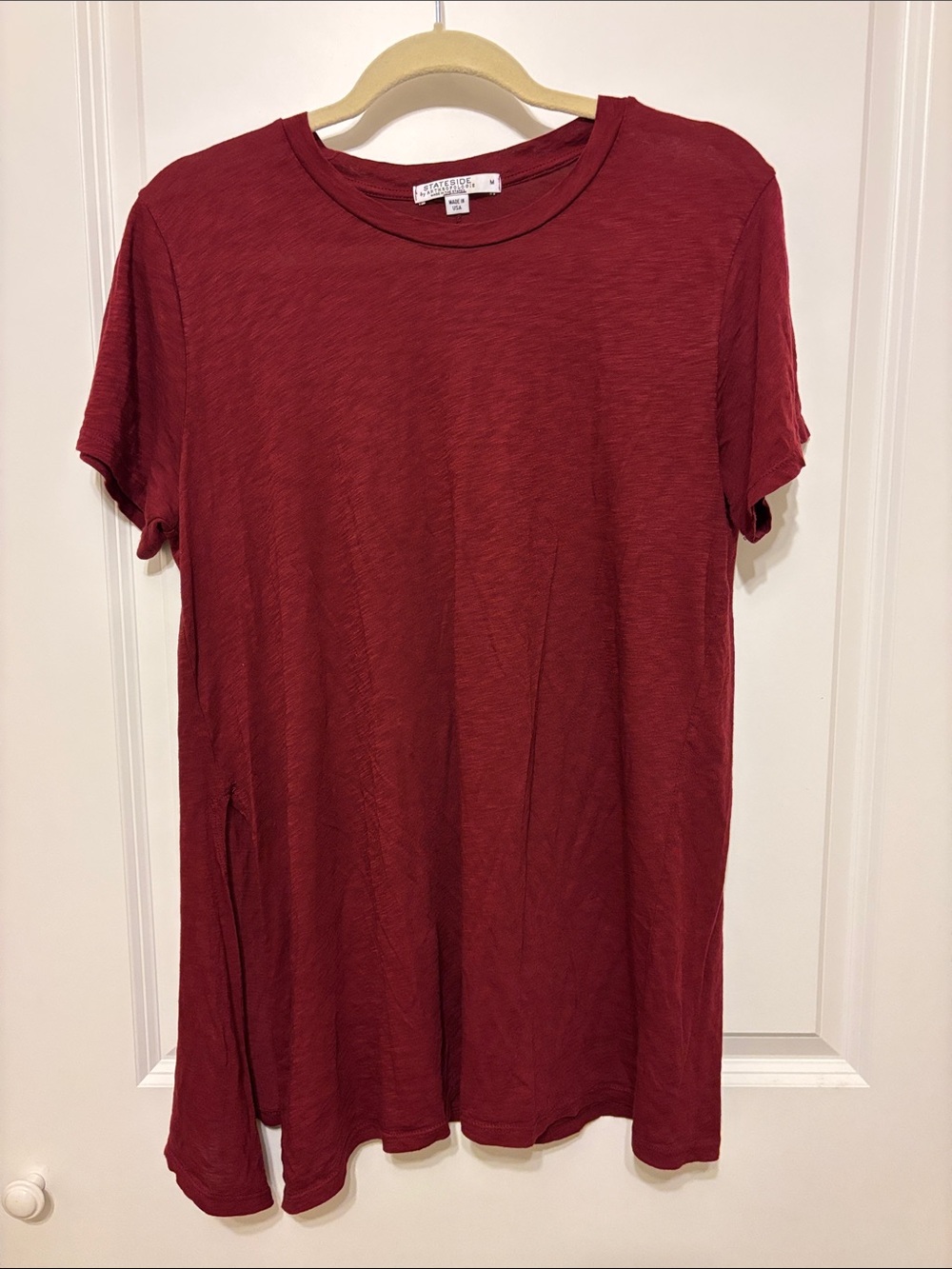 Anthropologie Stateside Burgundy Short Sleeve Tunic Tee with side slit - medium